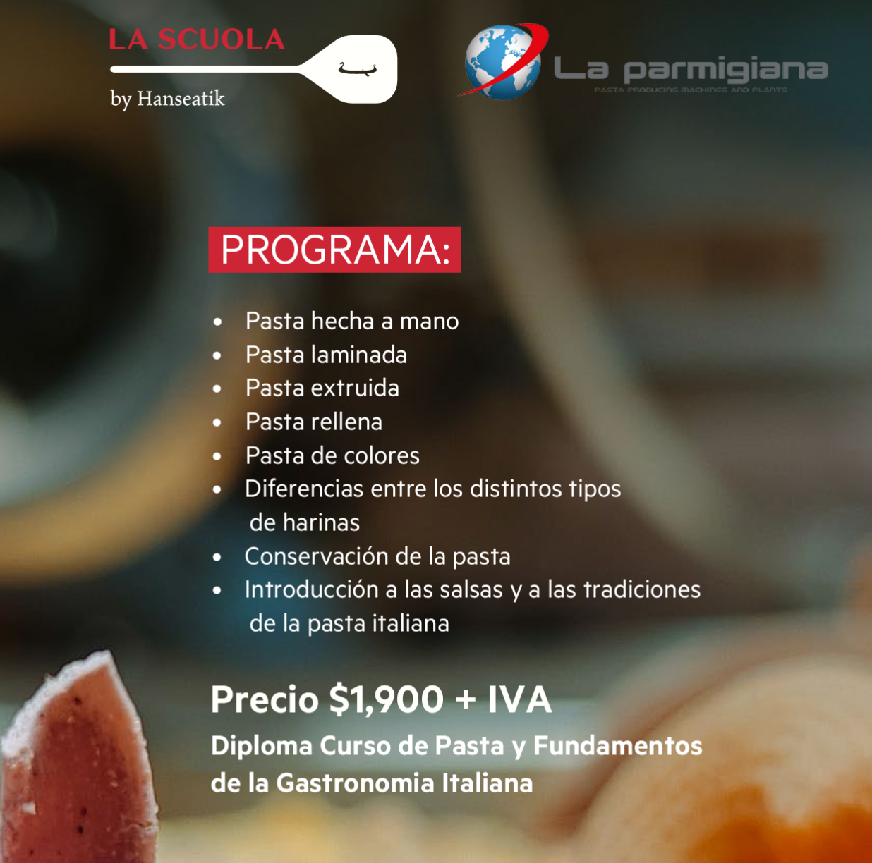 Programa de la Master Class de Pasta y fundamentos de la gastronomía italiana